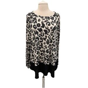 Evri Black & White Animal Print Long Sleeve Tunic Top Chiffon Hemline 2X